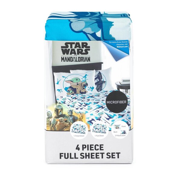 Star Wars the Mandalorian Kids 4-Piece White Full Sheet Set - Picture 6 of 6